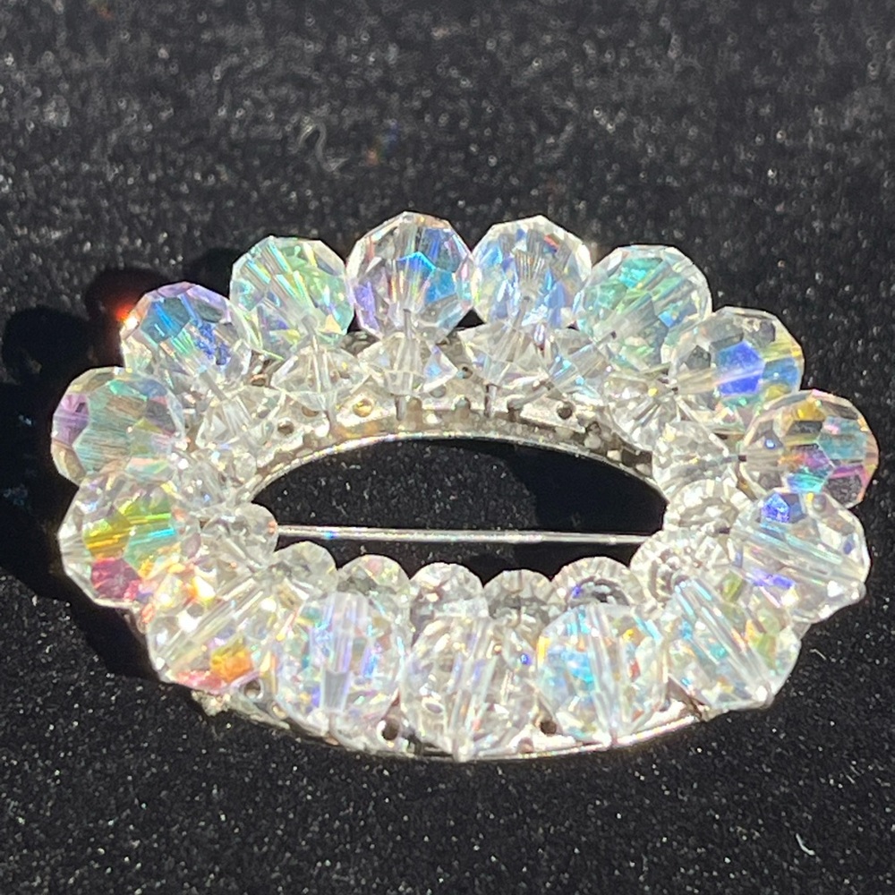 Vintage Clear AB Aurora Borealis Iridescent Crystal Cluster Brooch Pin